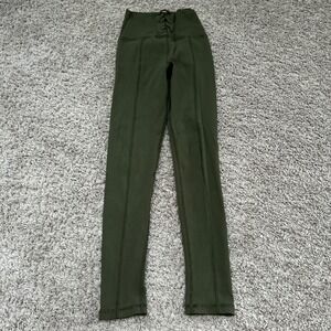 Aerie Offline Ribbed Leggings High Waisted‎ Lace Up Olive Green Athleisure S